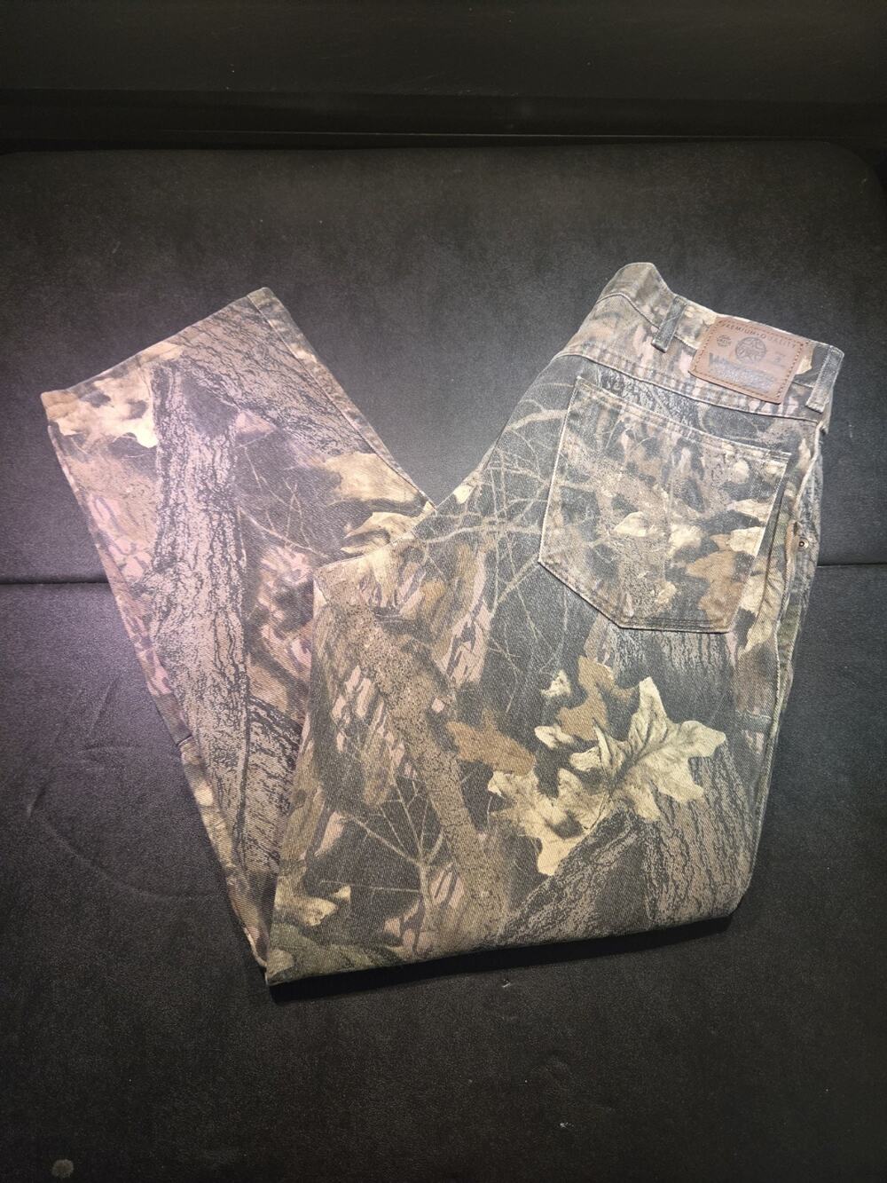 Vintage Wrangler Camo Pants 34x30 Hunting Double Knee Woods Bark 100% Cotton
